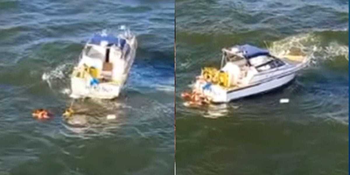 Família é resgatada no mar após barco naufragar no litoral de SC