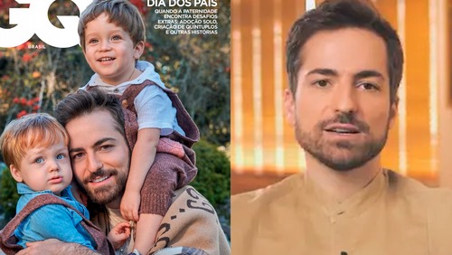 Thales Bretas posa para capa ao lado dos filhos