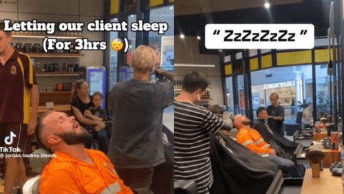 Homem dorme profundamente na cadeira de barbeiro e imagem viraliza