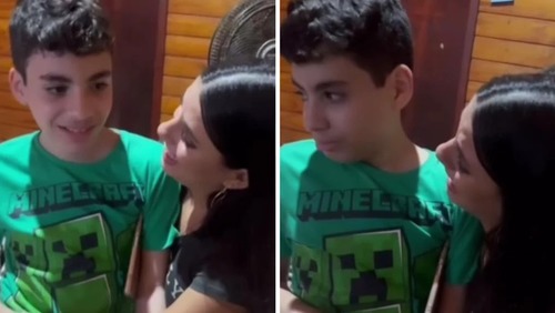 Ex-BBB Fernanda Bande se emociona ao reencontrar filho autista