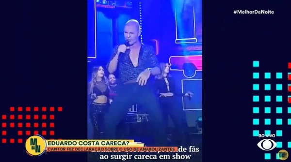 Eduardo Costa aparece careca em show e médico faz alerta ao uso de bomba: “Infarto”