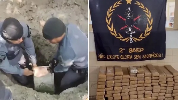 Polícia encontra mais de 100kg de drogas enterradas em beira de rio no litoral de SP