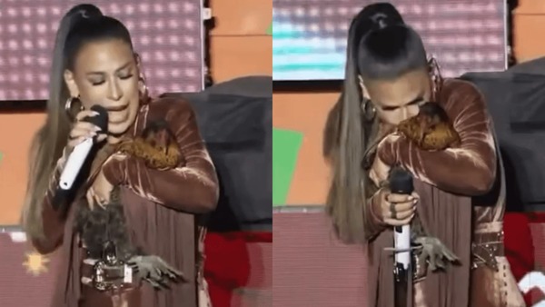Simone Mendes ganha galinha de presente durante show: “Mamãe vai cuidar!”