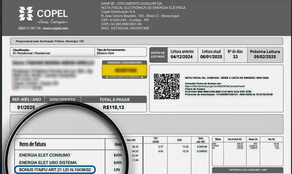 Bônus Itaipu dará desconto médio de R$ 11,59 na conta de luz de agosto