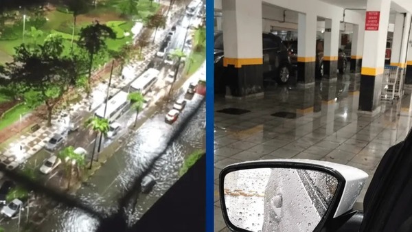 Fortes chuvas causam alagamentos e transtornos em Santos (SP)