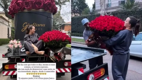 Nattan envia caminhão de flores para Rafa Kalimann, que se emociona: 'Intensidade'