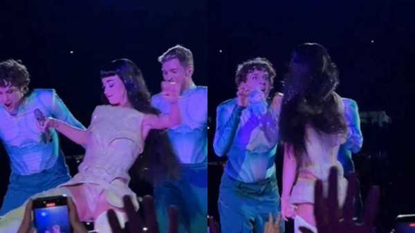 Katy Perry chuta Labubu e quase cai do palco durante show em Curitiba