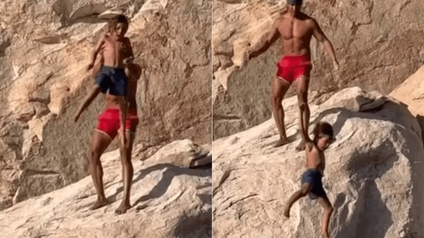 Influenciador joga filho de penhasco como "brincadeira"; veja o vídeo