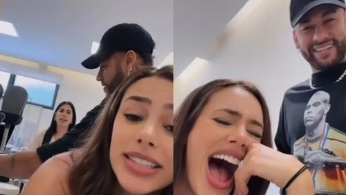 Em meio a rumores de crise, Neymar e Bruna Biancardi brincam durante tratamento estético