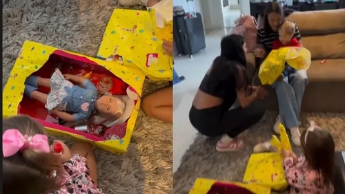Ana Castela presenteia filhos de Zé Felipe com brinquedos: 'Agradece a tia'