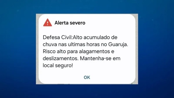 Defesa Civil envia alerta extremo e aciona sirene de emergência no Guarujá