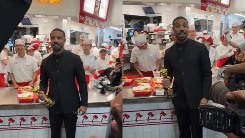 Michael B. Jordan celebra Oscar de Melhor Ator em rede de fast food