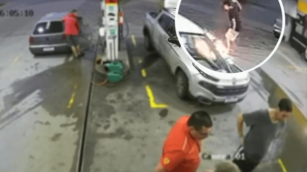 Homem despeja gasolina no chão e coloca fogo em posto de combustível em SC
