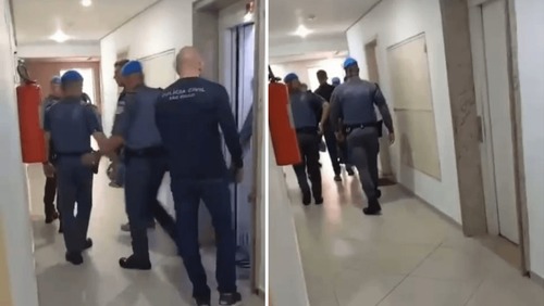 VÍDEO: tenente-coronel sai de prédio acompanhado por policiais em São José dos Campos