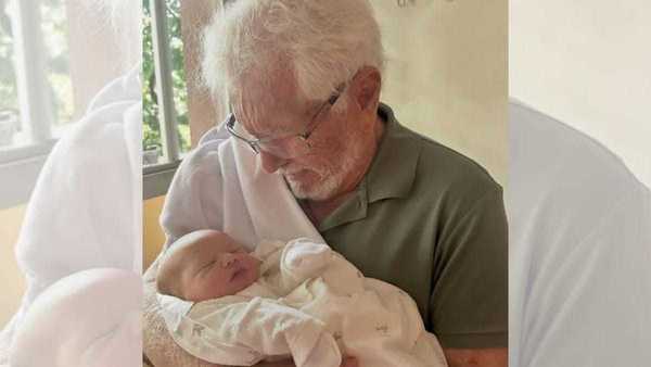 Carlos Alberto de Nóbrega se emociona em primeiro encontro com bisneto