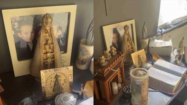 Pai de MC Gui mostra altar com N. Senhora que ficou intacto após incêndio
