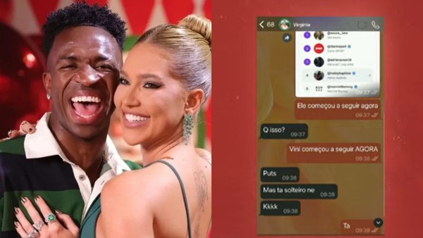 Virginia ironizou follow de Vini Jr. a mulher para Leo Dias: 'Solteiro né'
