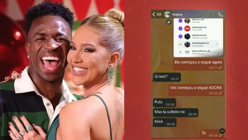Virginia ironizou follow de Vini Jr. a mulher para Leo Dias: 'Solteiro né'