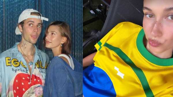 Filha de brasileira, Hailey Bieber aparece com cores do Brasil em foto