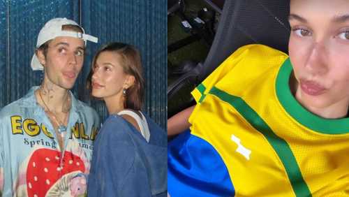 Filha de brasileira, Hailey Bieber aparece com cores do Brasil em foto