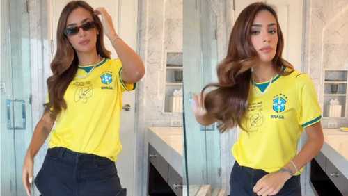 Bruna Biancardi escolhe look para a Copa com dedicatória de Neymar; veja