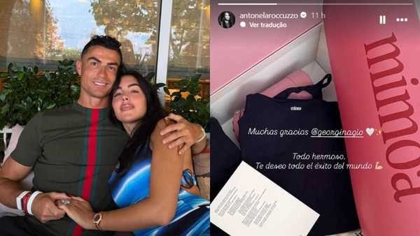 Noiva de Cristiano Ronaldo presenteia esposa de Messi: 'Tudo lindo'
