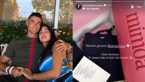 Noiva de Cristiano Ronaldo presenteia esposa de Messi: 'Tudo lindo'