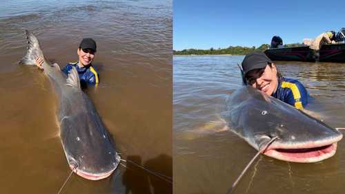 Naiara Azevedo se emociona ao pescar peixe de 2 metros: 'Coração disparou'