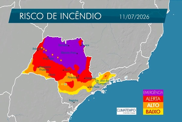 Defesa Civil emite alerta de emergência para incêndios no interior de SP durante o feriado