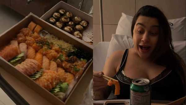 Lauana Prado mata vontade e come sushi após dar à luz a Dom: 'Sofri'