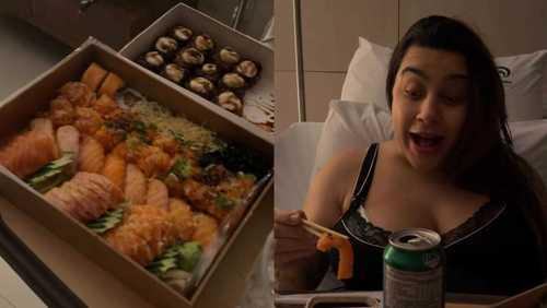 Lauana Prado mata vontade e come sushi após dar à luz a Dom: 'Sofri'