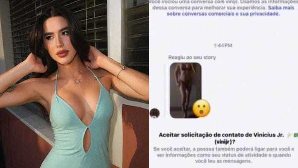Atriz mostra suposta reação de Vini Jr. a foto de biquíni e cita Virginia