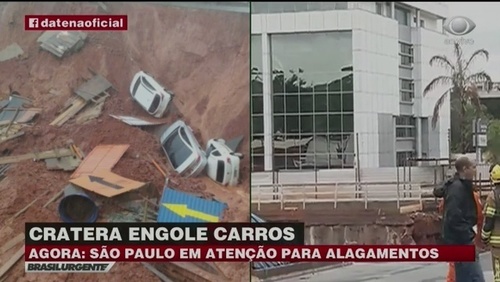 Cratera se abre em obra em Brasília e arrasta quatro carros