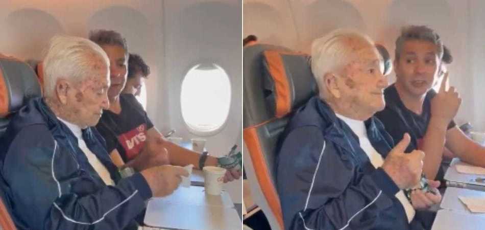 Vídeo: Idoso de 99 anos realiza sonho de voar e é homenageado a bordo