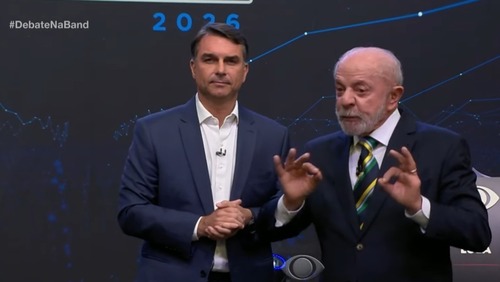 Debate na Band: Lula diz a Flávio que aceita voto de 100% dos presos: 'Até do seu pai'