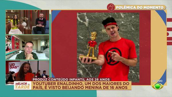 Youtuber Enaldinho, de 28 anos, é criticado após beijar jovem de 16 anos