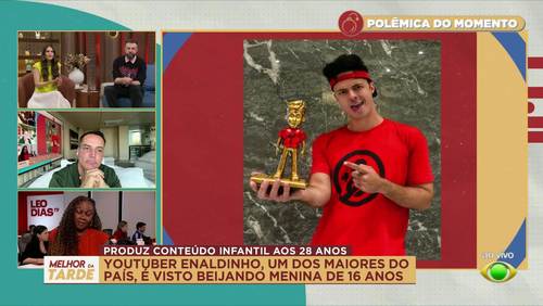 Youtuber Enaldinho, de 28 anos, é criticado após beijar jovem de 16 anos